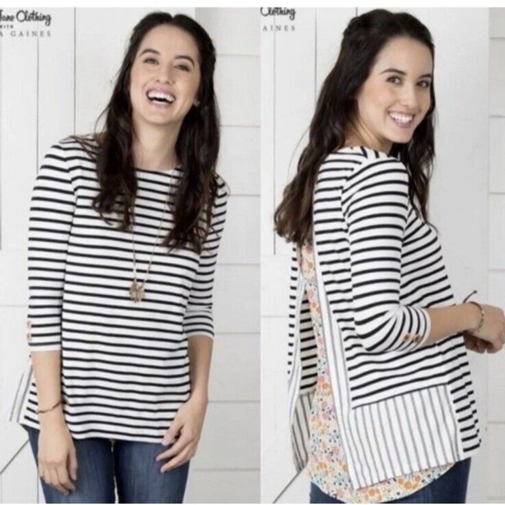 Matilda Jane Joanna Gaines Harvest Days Top Size S Striped Floral Layered